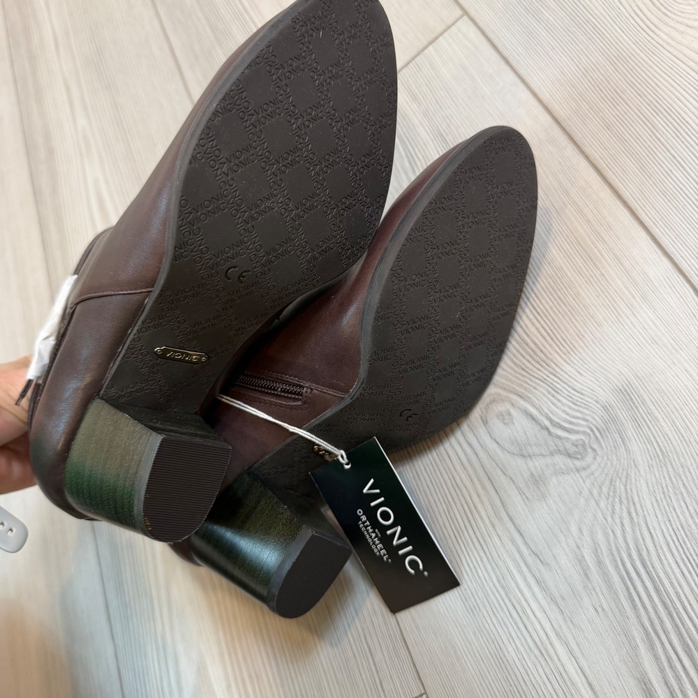 Vionic Upright Upton Ankle Boots Java Brown Leather Orthaheel Womens 7 Wide NEW - Picture 5 of 8
